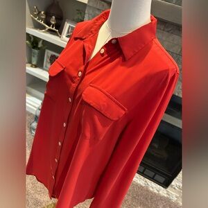 LOFT Red Button-Up Blouse